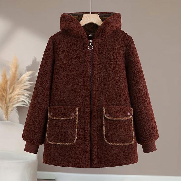 时尚冬装仿羊羔绒外套加绒加厚棉衣中老年女装秋冬棉袄颗粒绒大衣