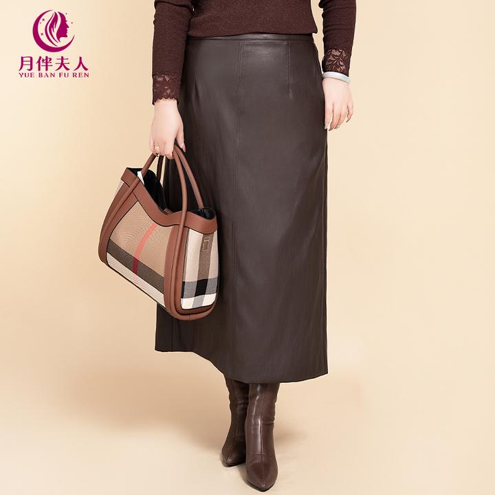 月伴夫人 2025秋冬季新款大码时尚潮流百搭舒适显瘦半身皮裙5500