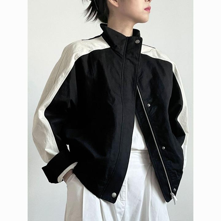 呼吸感秋季外套女立领拼色廓形百搭短款风衣高级感休闲夹克上衣
