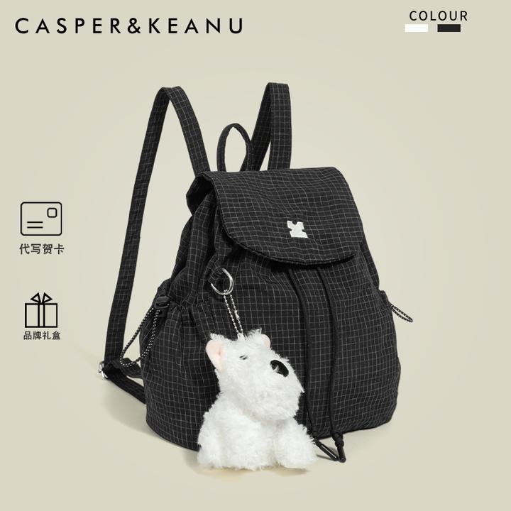 CASPER&KEANU韩系格子抽绳双肩包女生2025新款旅行通勤休闲小背包