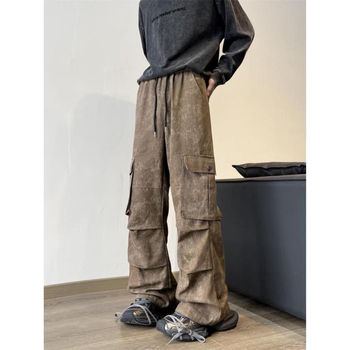 【TQUX港奢男装】美国褶皱扎染伞兵工装裤男士秋季新潮闲适覆古设