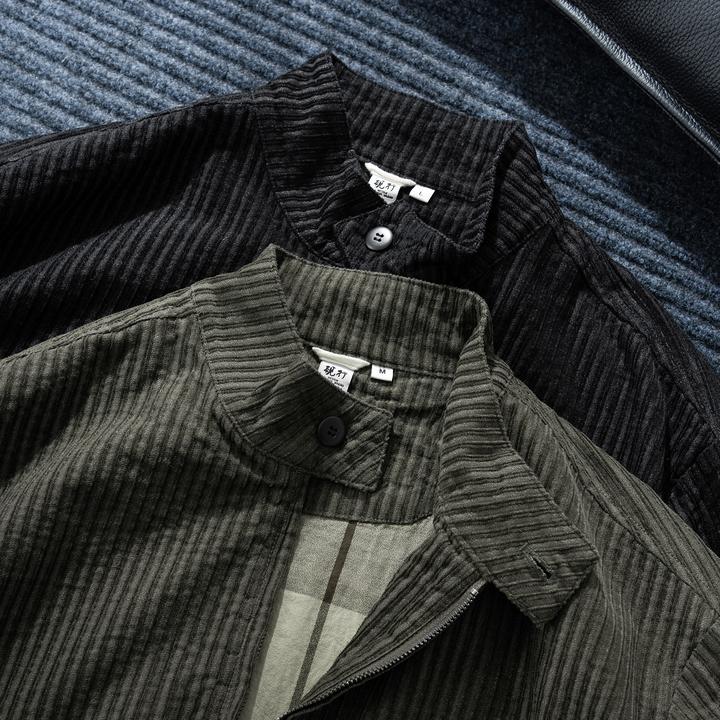 棉麻老吴 【短宽版】厚款条纹灯芯绒秋季外套宽松拉链休闲夹克