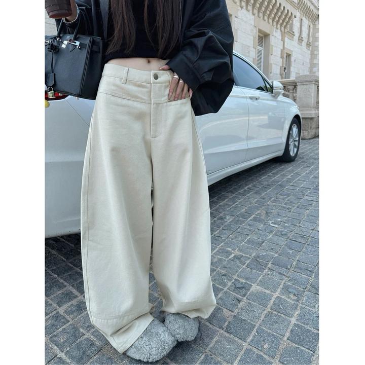 秋冬加绒加厚欧货高级感高腰小众女复古直筒牛仔裤休闲裤