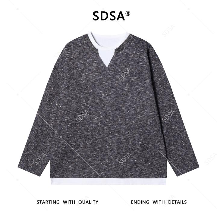 SDSA男士秋冬新款痞帅男装潮牌撞色假两件针织衫重磅百搭复古毛衣