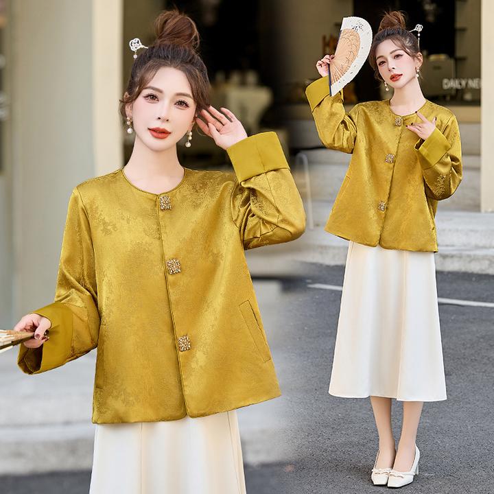 新中式国风外套春秋提花洋气短款时尚女2025新款宽松钉珠重工上衣