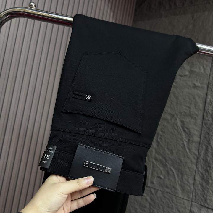 2025-4061-1冬季加绒男士防风中腰立体剪裁休闲裤牛仔直筒修身