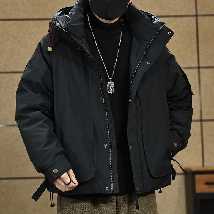 美式白鸭绒工装连帽羽绒服男2026新款加厚保暖休闲宽松外套新国标