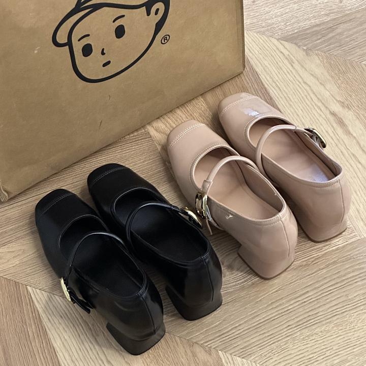 晚睡兰·内增高7cm单鞋女一字扣带气质方头小个子玛丽珍芭蕾高跟鞋