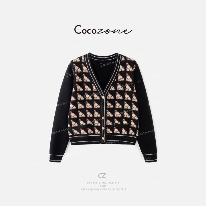 COCO ZONE 刘一一“华伦毛衣”绵羊毛混纺V领毛织上衣 CD1A1368