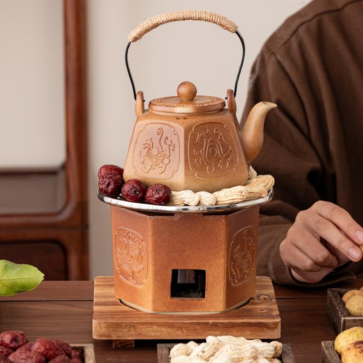 柴烧围炉煮茶提梁壶侧把壶复古手提粗陶茶壶简约茶具水壶户外泡茶