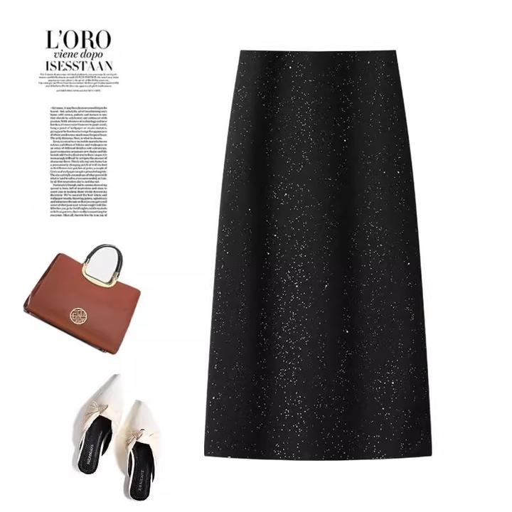 黑色亮片西装半身裙女2025春季新款高腰显瘦直筒a字一步裙子气质