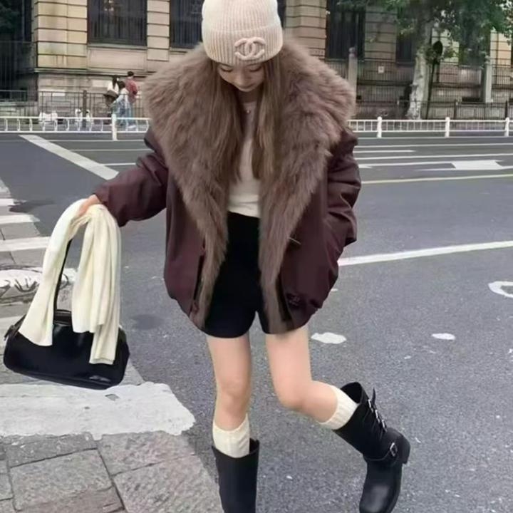 冬季领拼接派克狐狸毛女时尚气质保暖宽松舒适外套