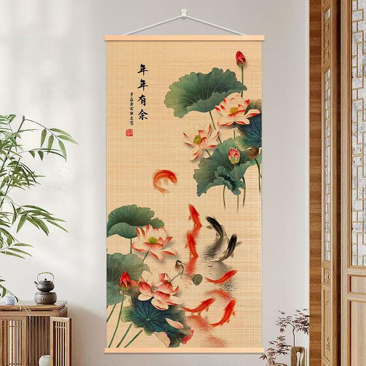 【富贵九鱼图】竹编挂画茶室书房玄关卧室客厅装饰挂画装饰画