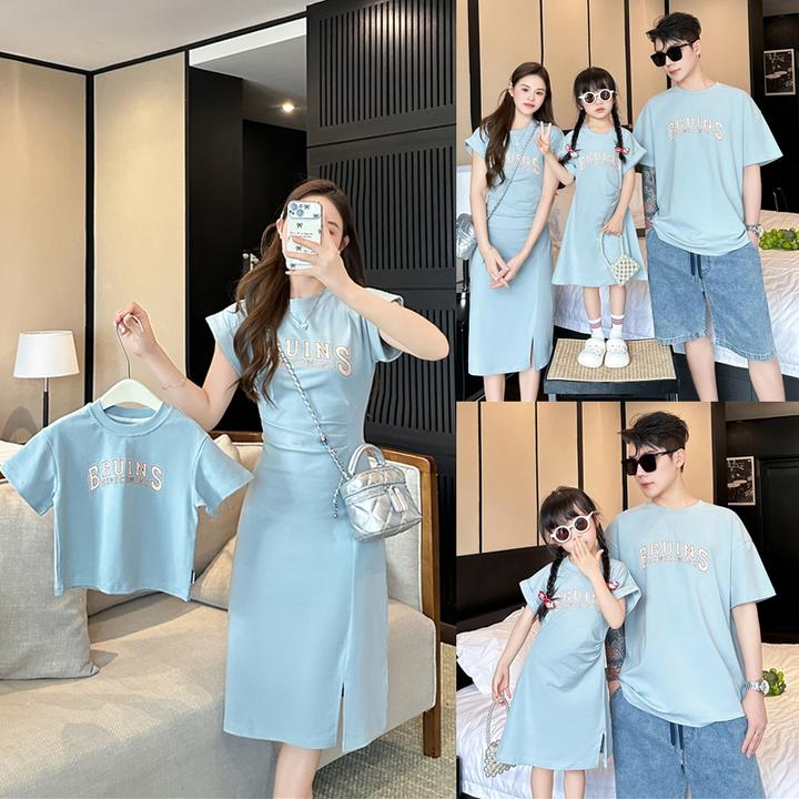 亲子连衣裙洋气时尚儿童气质一家三口显瘦淑女甜美网红字母婴6656