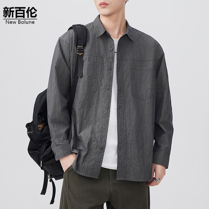 新百伦/NEW BOLUNE山系衬衫男秋季新款轻奢美式休闲翻领衬衣外套