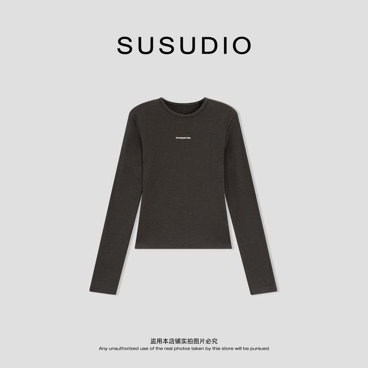 SUSUDIO 英文密码欧美修身冬季磨毛发热打底长袖 10719