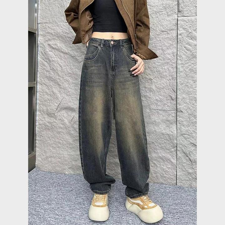 复古裤子女直筒今年流行牛仔裤显瘦女裤胖mm垂感阔腿裤遮胯香蕉裤