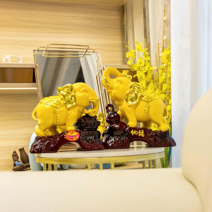 纳福大象摆件一对客厅玄关电视酒柜办公室装饰品乔迁开业送礼