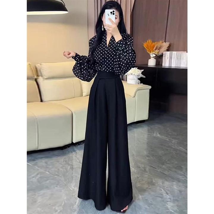 2025秋季衬衫洋气轻职套装时尚高腰阔腿裤法式减龄显瘦复古轻熟风