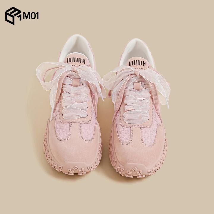 M01秋季新款粉色透气阿甘鞋女小个子内增高休闲德训运动老爹鞋潮