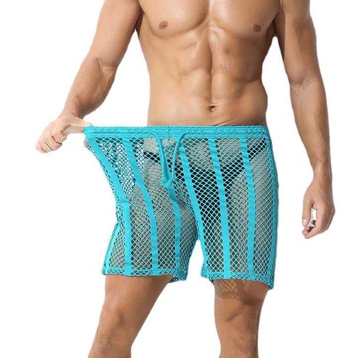 网孔男士中裤青春系带条纹五分裤直筒休闲透气运动短裤男厂家夏季