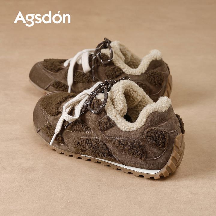 奥古狮登加绒厚底阿甘鞋女2025新款冬季保暖平底百搭休闲运动鞋子