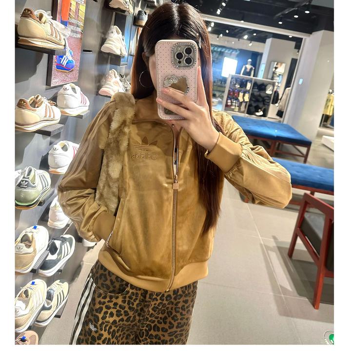 adidas三叶草ADICOLOR VELOUR TRACK 复古丝绒运动夹克外套JY2591