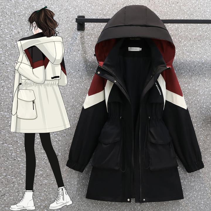 风衣春秋洋气大码长袖宽松工装连帽中长款百搭时尚休闲冲锋衣外套
