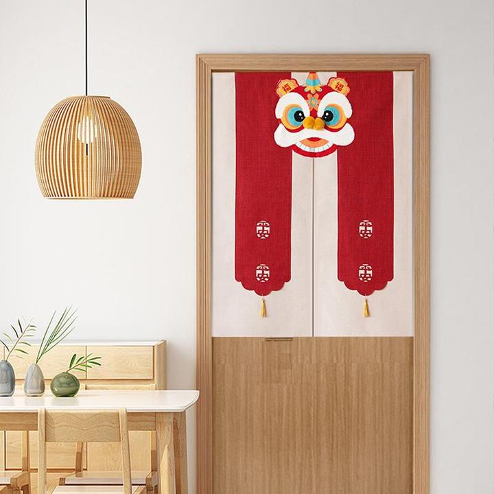 国潮醒狮门帘2024龙年喜庆卧室房间家用遮挡帘风水帘遮丑帘隔断帘