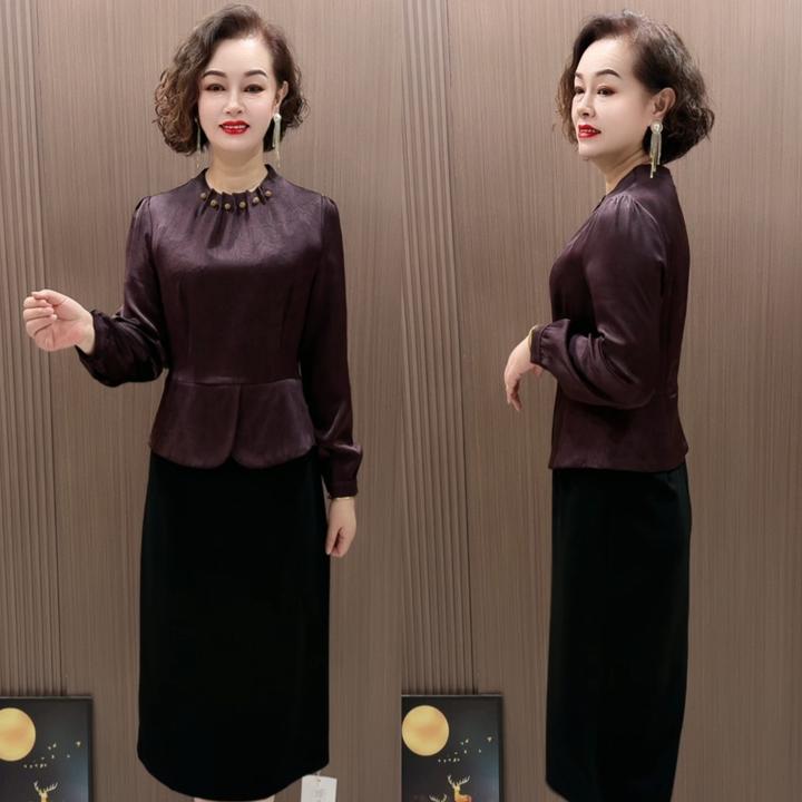 Li时尚秋冬新款拼接遮肚显瘦中长款气质复古中式连衣裙裙子