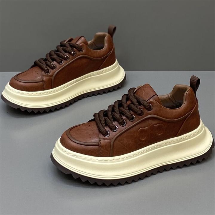 欧洲站男鞋2025秋季新款厚底增高鞋面包鞋百搭皮面运动休闲鞋子男