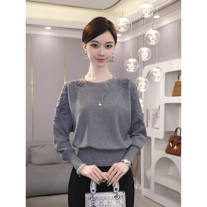 2026秋冬新款【QQ-1228-2JR】含绵毛长袖灰色针织打底套头毛衣女
