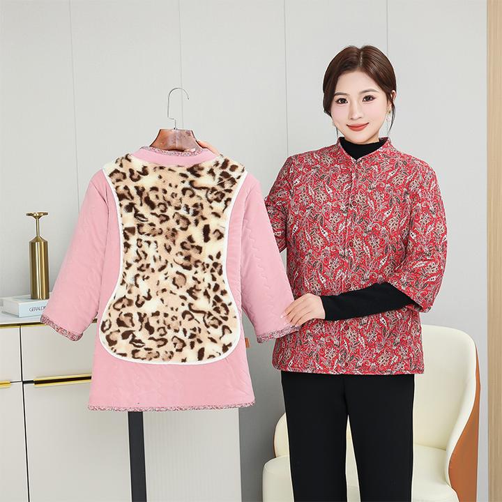 女士中老年碎花七分袖羊毛棉袄家居服加厚贴片秋冬季外穿加绒宽松
