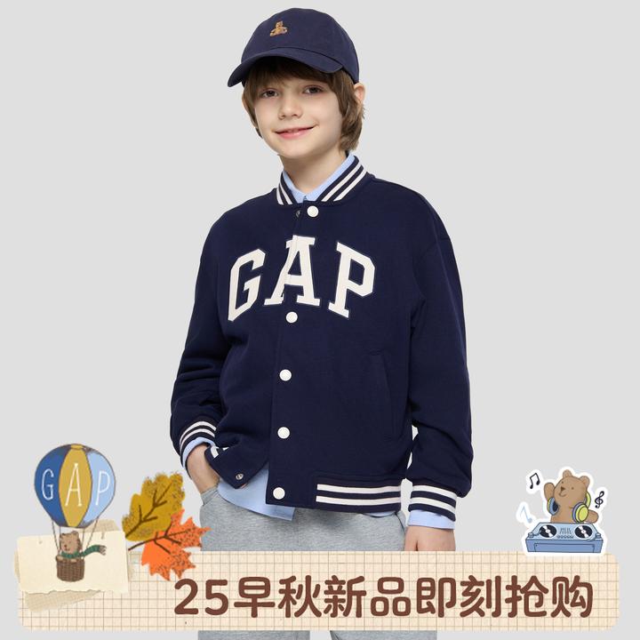 Gap男女童2025秋冬新款logo宽松学院风棒球服儿童装外套805277