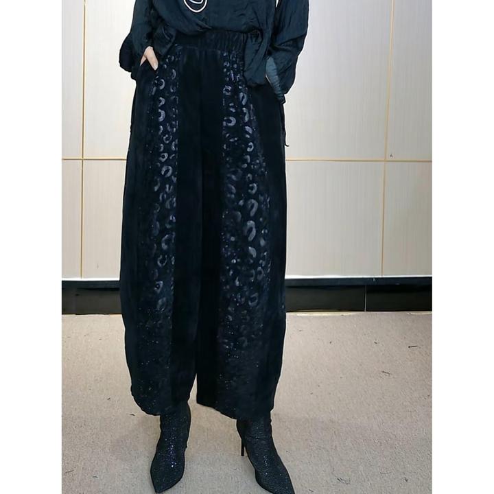 暗黑风设计师提花休闲裤女2025新款宽松大码九分哈伦裤加绒加厚