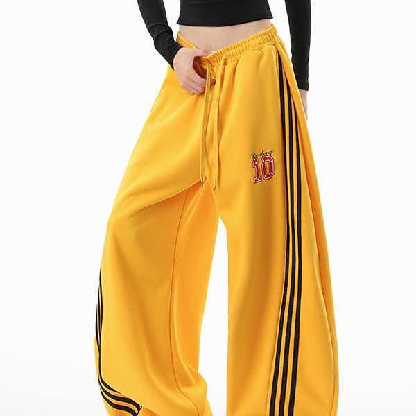 春秋条纹垂感裤显瘦美式高街男女款卫裤撞色长裤直筒健身高腰裤子