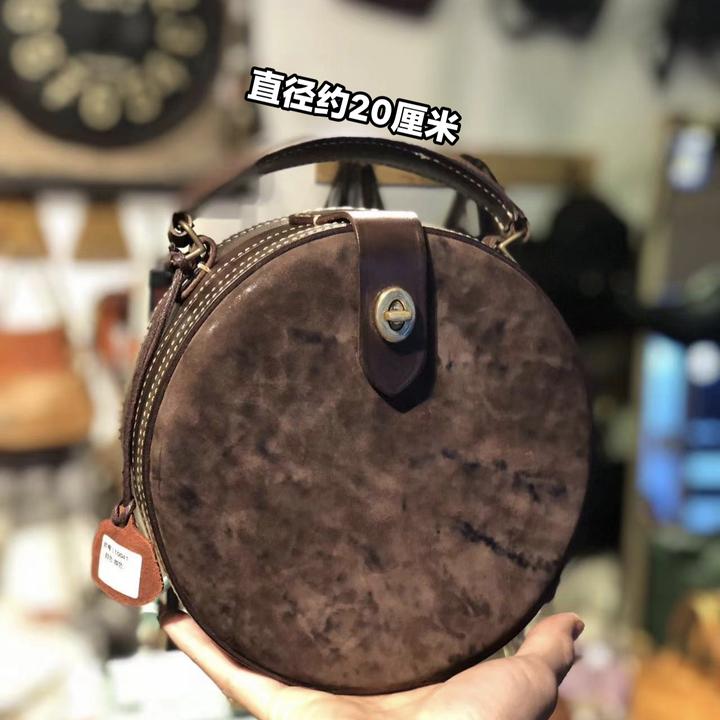 制道手工高定款女士手提单肩斜挎包马臀皮圆饼包轻奢质感