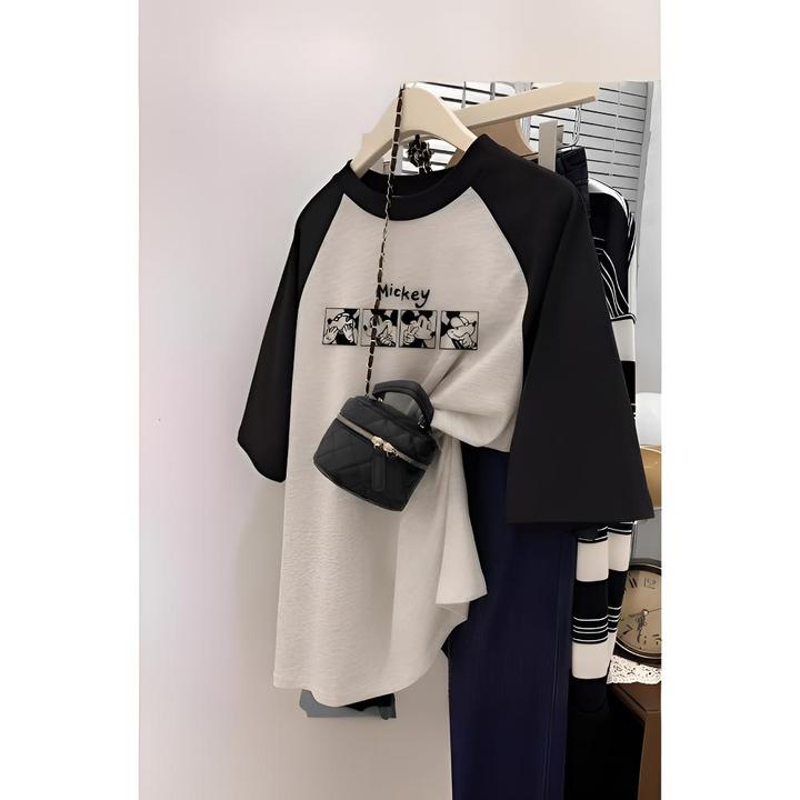 孕妇装夏新款纯棉宽松撞色拼接插肩短袖T恤中长款孕期上衣打底衫