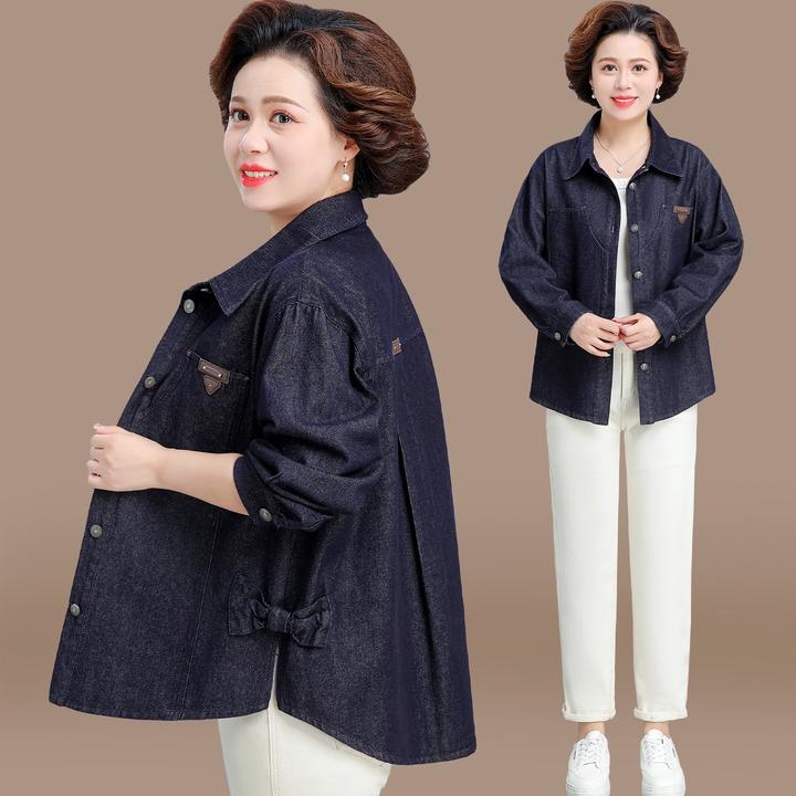 胖妈妈秋装外套洋气牛仔衬衫2025新款中老年女装春秋休闲大码上衣