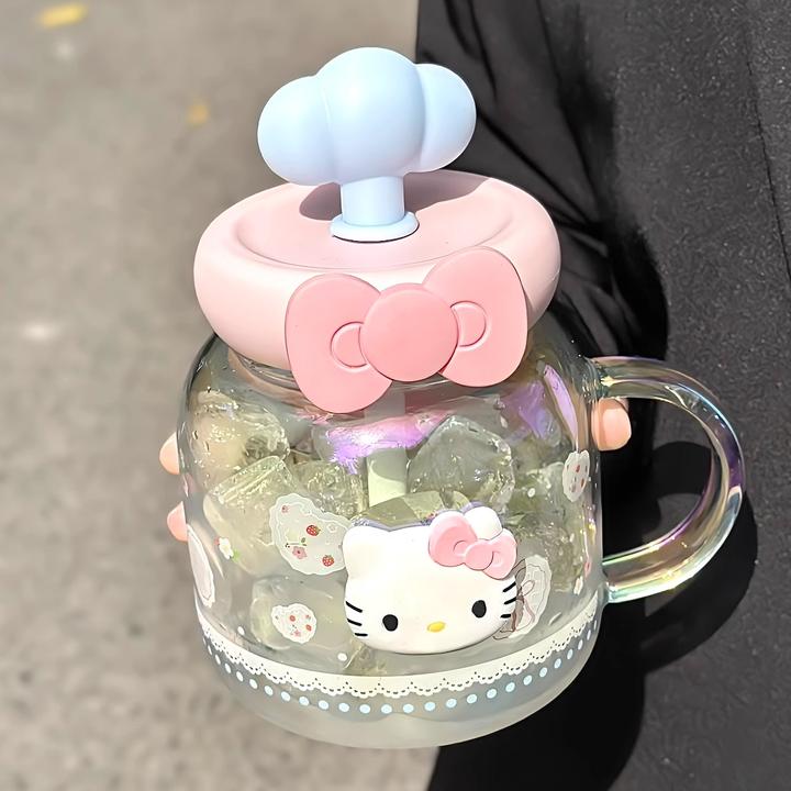 hellokitty玻璃杯大容量2025新款学生高颜值水杯带吸管可爱杯子