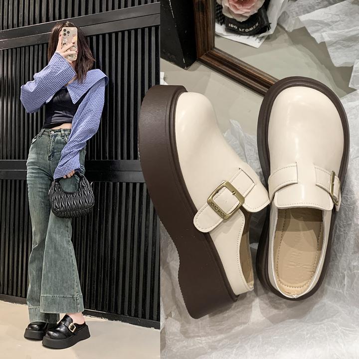 厚底博肯半拖鞋女2025年春夏新款外穿一脚蹬懒人舒适包头拖勃肯鞋