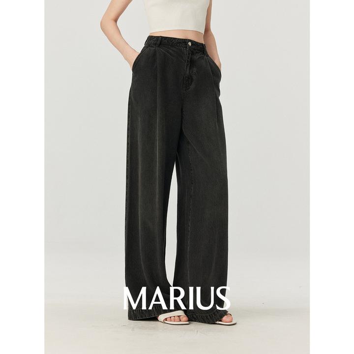 MARIUS“甩甩牛”莱赛尔天丝复古做旧感翻褶直筒牛仔裤
