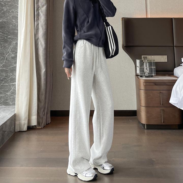 高个子加绒卫裤女高腰宽松垂感运动裤直筒拖地长裤秋冬阔腿休闲裤