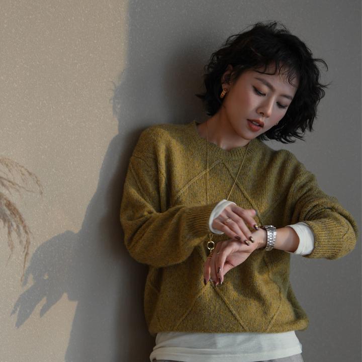 W.Diva【慢调毛衣】菱格纹Baby羊驼花纱超细美丽诺羊毛衫54Z043455