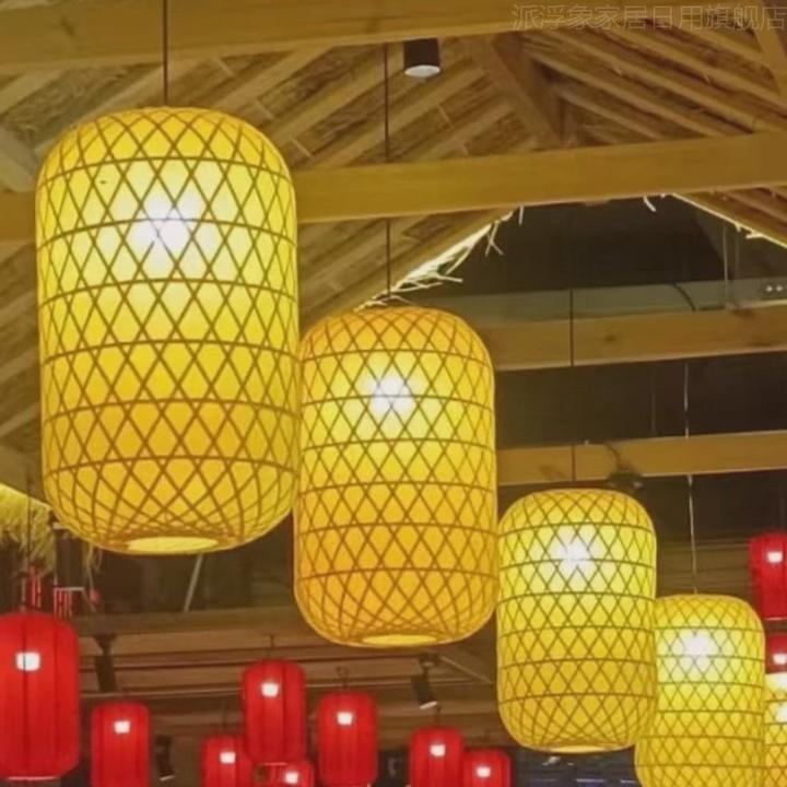 竹编灯笼吊灯厂家古风饭店户外连串插电黄色火锅烧烤竹艺挂灯装饰