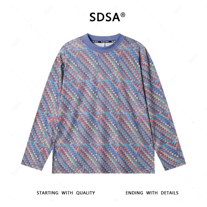 SDSA男士长袖t恤2025新款轻奢痞帅男装简约撞色斜纹圆领长袖T恤