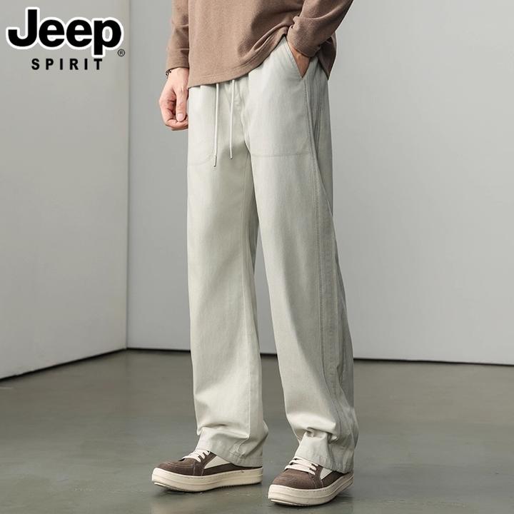 JEEPSPIRIT吉普男士阔腿宽松直筒裤男束腰长裤宽松休闲潮流弯刀裤