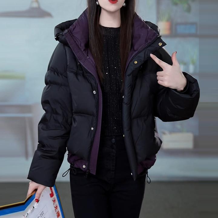 黑色连帽短款羽绒服女2025新款冬季妈妈装加厚保暖小个子显瘦外套
