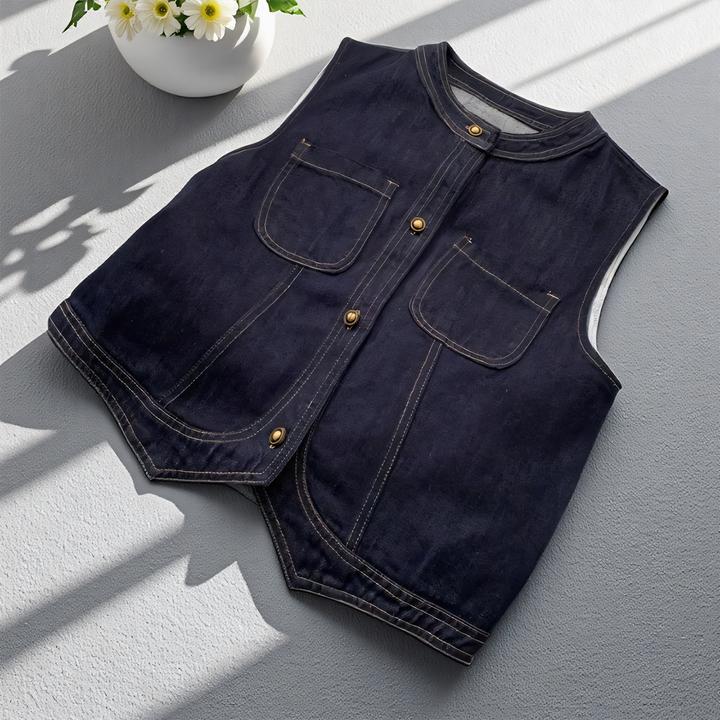 2025春秋季休闲单排扣印染薄款复古马夹牛仔外搭夏季马甲无袖宽松