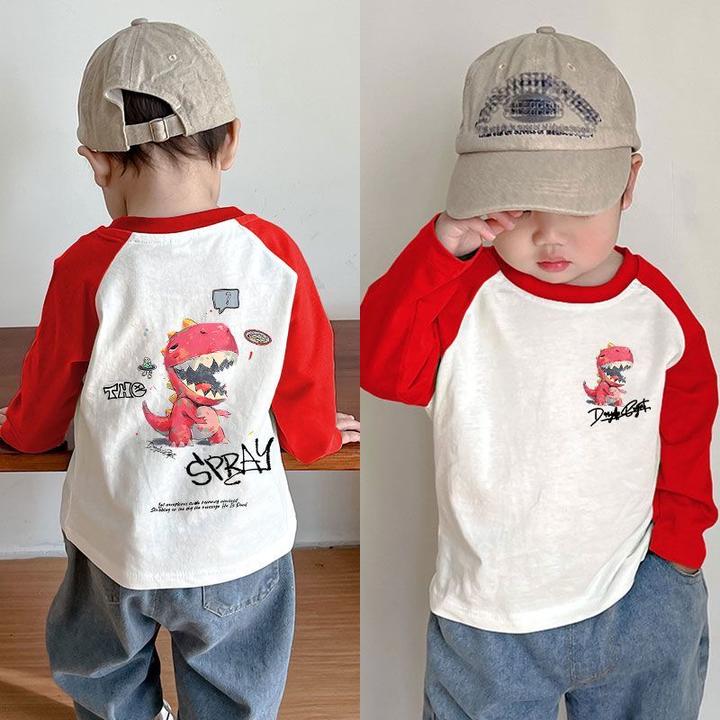 男女童撞色打底衫儿童春秋新款长袖T恤宝宝休闲纯棉插肩袖上衣潮t